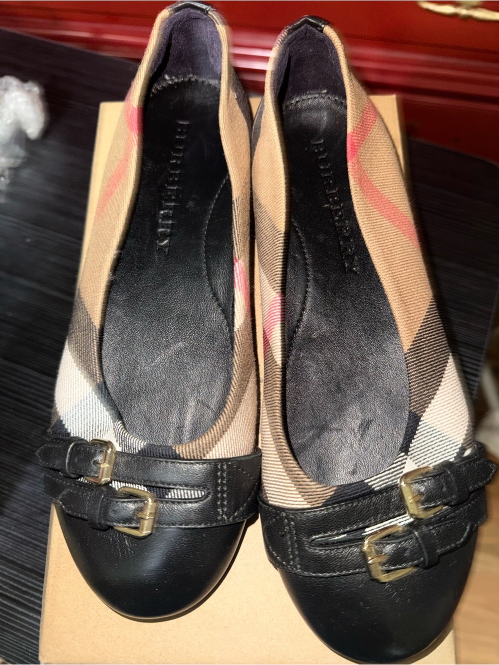 Burberry Youth Classic Check Ballet Flats in Beige/Black